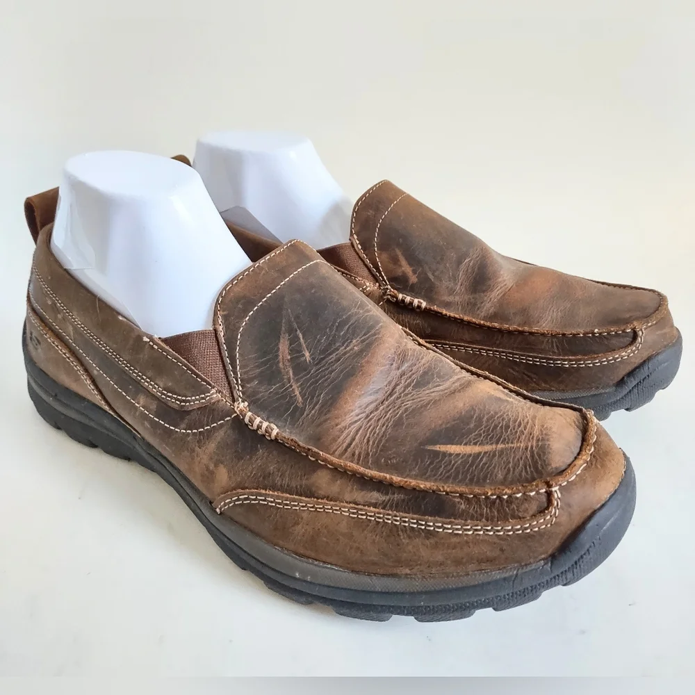 Skechers Shoes Mens 12 Relaxed Fit Superior Gains Slip On Loafer 63697 Brown